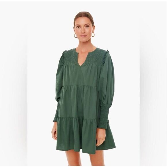 Tuckernuck Pomander Place Green Ceci Smocked Tiered Mini Dress Women’s Size M - Picture 2 of 11